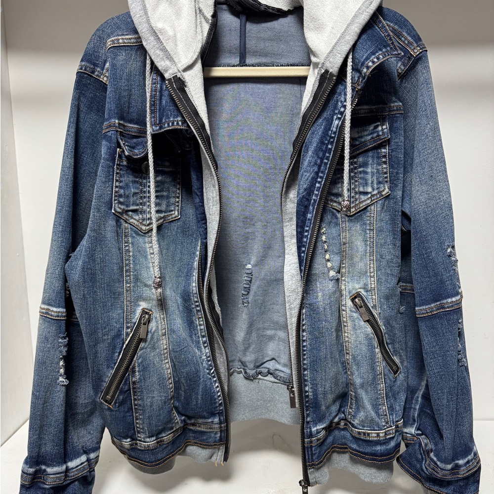 Denim Jean Jacket with Removable Hoodie - Medium Wash